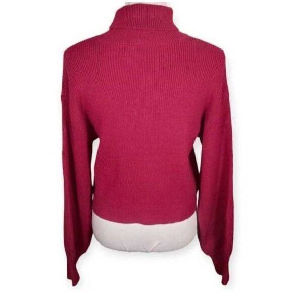 FRANCESCA'S BLUE RAIN BURGUNDY/FUCHSIA CROP BALLOON SLEEVE TURTLENECK SWEATER SZ - Picture 5 of 10